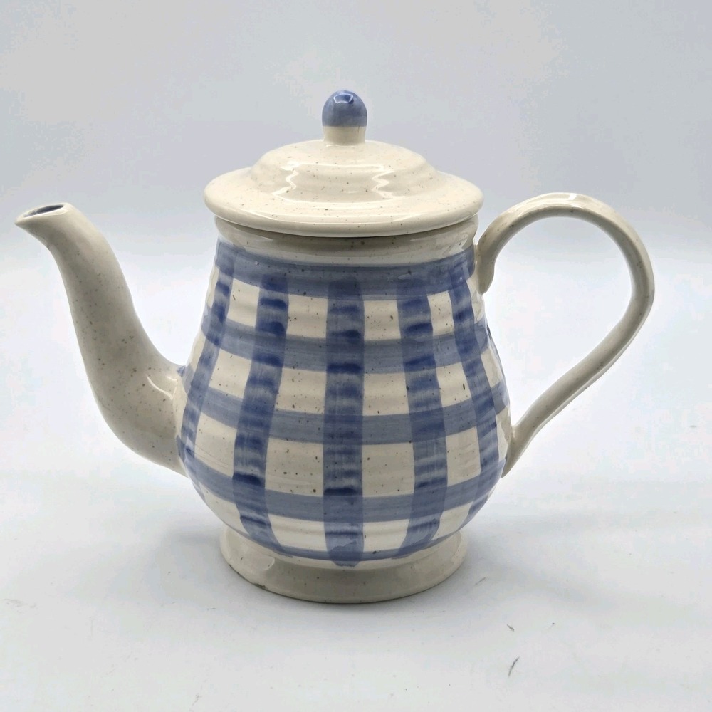 Country Living Dry Goods Blue And White Checkered Teapot